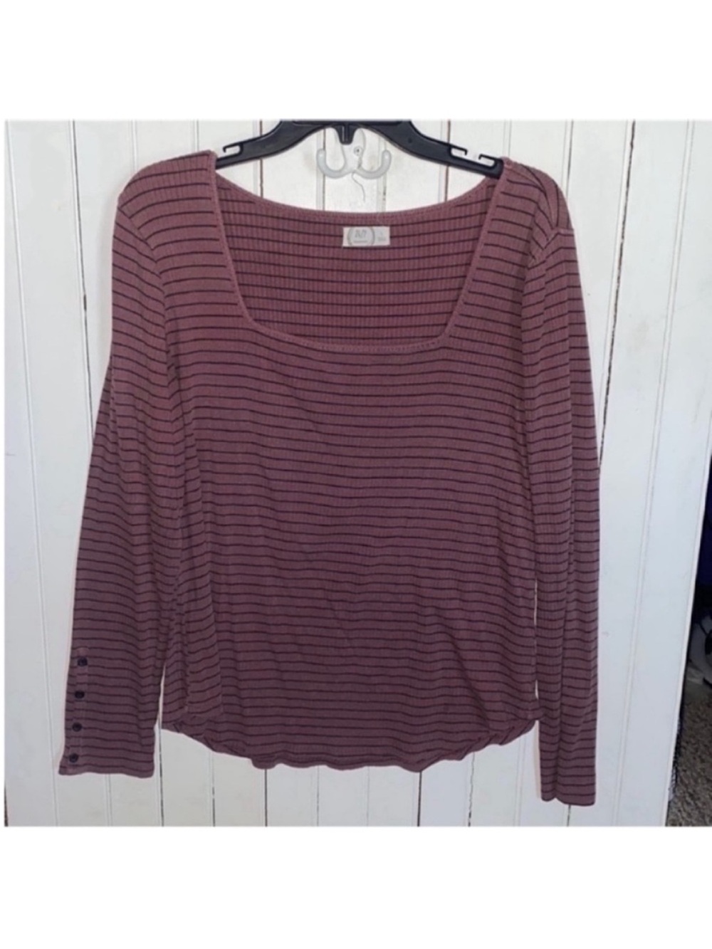 Maurices 24/7 Long Sleeve T-Shirt Mauve Stripes Size L